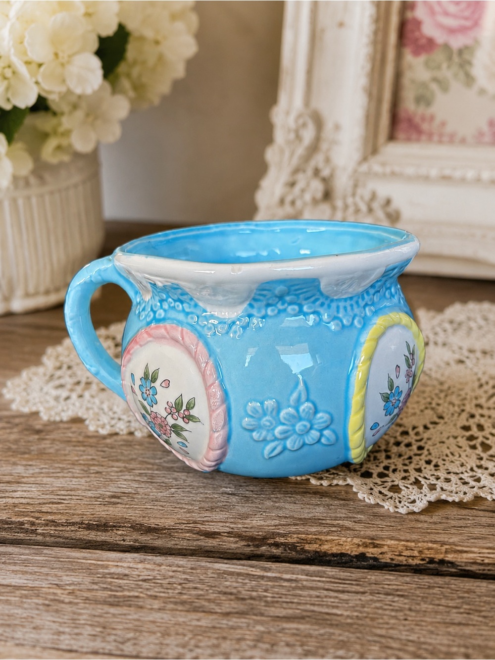Vintage Inarco Japan Baby Planter Pastel Blue Ceramic Nursery Decor Cottagecore